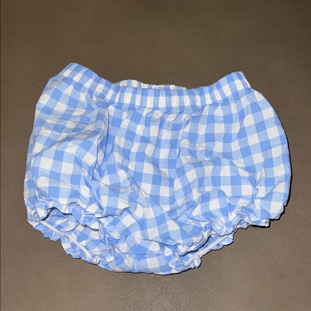 Blue and White Checkered Girls Ruffled Bloomers Diaper Cover